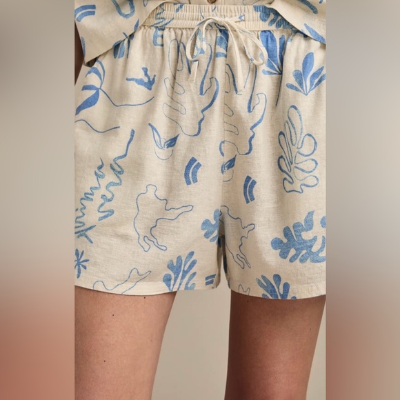 Lucky Brand The Beach Linen Short Blue Coral Print Pants Size S NWT - Picture 6 of 12